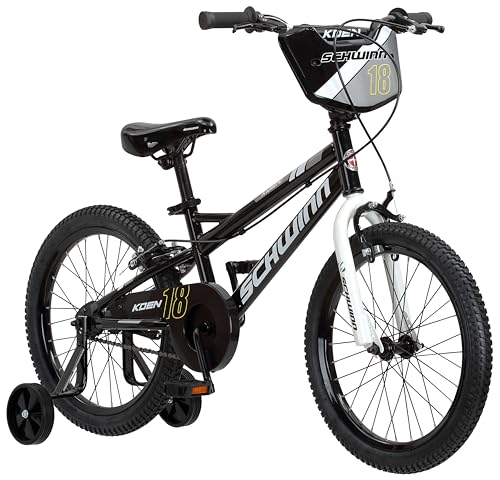 Schwinn Koen & Elm BMX Style Toddler and Kids Bike, For Girls and Boys, 18-Inch Wheels, With Training Wheels, Chain Guard, and Number Plate, Recommended Height 42-52 Inch, Black