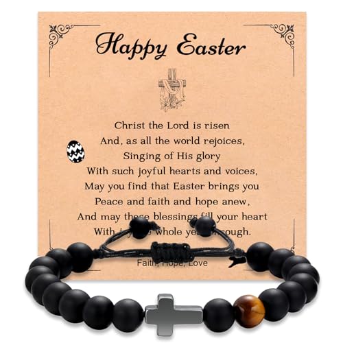 Korotho Easter Baskets Stuffers for Teen Boys Catholic, Christian Easter Cross Bracelet for Boys Religious Easter Basket Stuffers for Teens Boy Easter Bracelets Bulk Basket Stuffers Gifts (Black)