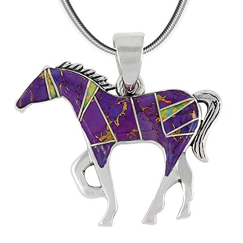 Horse Necklace Sterling Silver Purple Turquoise with 20' Chain (Purple Turquoise)