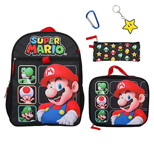 Bioworld Super Mario Bros Character Grid 16' Youth 5-Piece Backpack Set