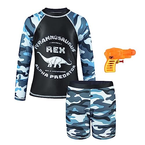 ZukoCert Boys' Swimwear Kids Long Sleeve Two Piece Rash Guard UPF 50+ Sun Protection in 3-10 Years Rash Guard for Boys（BS80-LMCL_XXXL）
