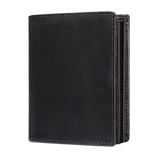 Mens Leather Bifold RFID Vertical Wallet Extra Large Capacity Card Holder with 16 Slots and ID Window Black