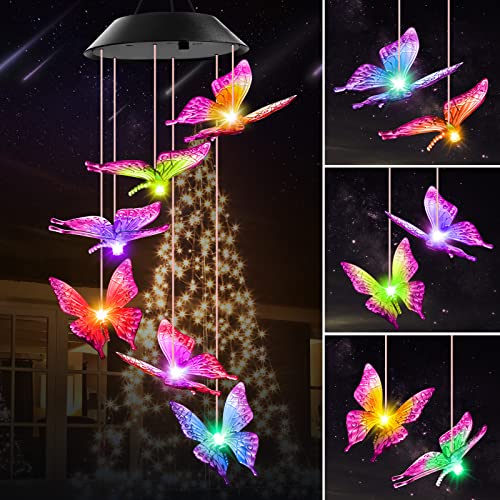 Mom Birthday Gifts for Women Mom Grandma Wife, Winzwon Butterfly Solar Wind Chimes for Outside Solar Lights Outdoor Decor Hanging Mobile for Garden Patio Yard Porch Christmas Decoraion Mothers Day