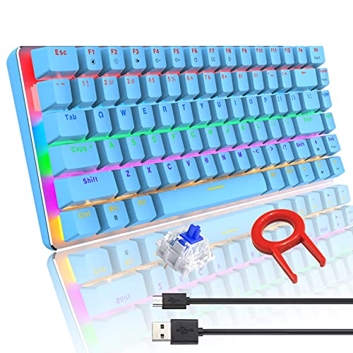 FELICON AK33 Wired Mechanical Gaming Keyboard, Rainbow LED Backlit USB Wired 82 Keys E-Sport Gamer Computer Keypad with Anti-ghosting Keys for Playing Games and Office Typists (Blue & Blue Switch)