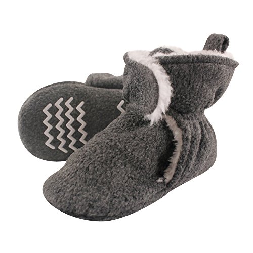 Hudson Baby unisex baby Cozy Fleece and Sherpa Booties Slipper Sock, Heather Charcoal, 18-24 Months Infant US