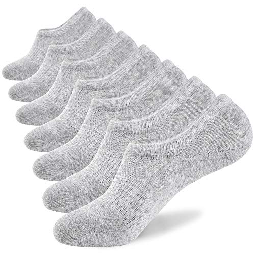 WANDER No Show Socks Mens 7 Pair Cotton Thin Non Slip Low Cut Men Invisible Sock 6-9/10-12 (Sock Size:12-14,gray)