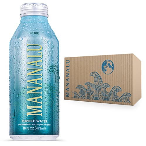 Mananalu Pure Water, Purified Water with Electrolytes in a BPA Free, Eco-Friendly, and Infinitely Recyclable 16 oz. Resealable Aluminum Bottle (12-Pack)