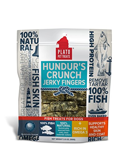 PLATO Hundur's Crunch Single Ingredient Cod Skin Dog Treats – Fingers, Natural 3.5 ounces