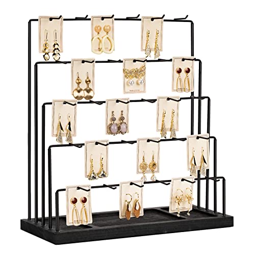 Earring Display Stands for Selling, Earring Rack Display Holder Stand, Jewelry Display for Selling Earring Cards, Bracelets, Rings, Necklaces 15' W x 6' D x 15.5' H (30 Hooks)