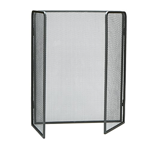 Mind Reader 3-Panel Fireplace Screen, Folding, Indoor Outdoor, Stand Alone, Metal Mesh, 26.25'L x 0.25'W x 24'H, Black