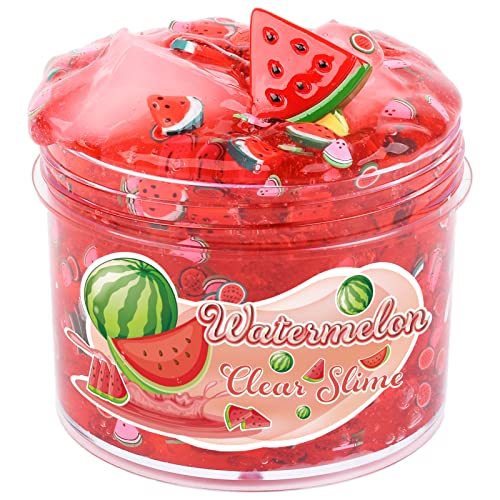 Watermelon Clear Slime Red Jelly Cube Crunchy Crystal Slime with Glitters Add Ins, Stretchy Premade Water Slime Scented DIY Bubble Slime Kids Birthday Party Favors, Big Slime for Girls Boys 7OZ 200ML