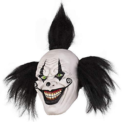 Halloween Evil Laughing Saw Clown Adult Costume Mask Creepy Killer Joker with Black Hair Cosplay Huanted House Props