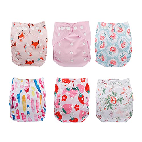 Newborn Cloth Diaper Reusable Adjustable Washable One Size Baby Swim Diapers Baby Girls and Boys Pocket Cloth Diapers Covers Includes 6 Packs Diapers +12 Incerts