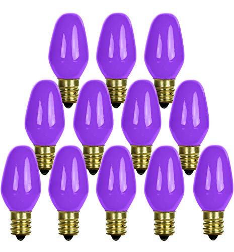 12 Pack C7 Purple Light Bulb Ceramic Incandescent 7 Watt E12 Base C7 Night Light Colored Bulb Candelabra Based Purple Bulb Halloween Bulb