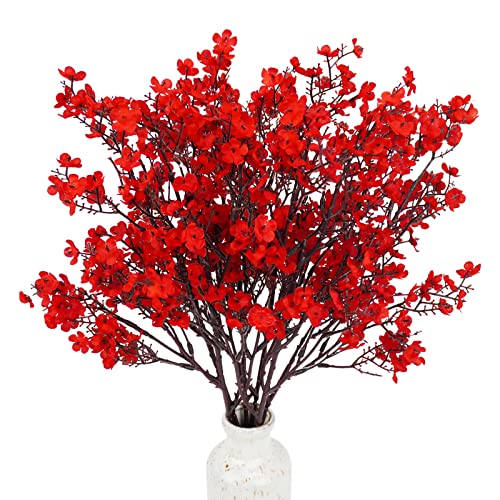 Uieke 6 Pcs Babys Breath Artificial Flowers Bulk Silk Red Faux Flowers Real Touch Gypsophila Bouquet for Christmas Halloween Home Wedding Decoration