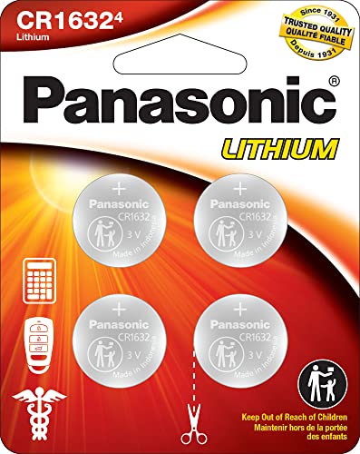 Panasonic CR1632 3.0 Volt Long Lasting Lithium Coin Cell Batteries in Child Resistant, Standards Based Packaging, 4-Battery Pack