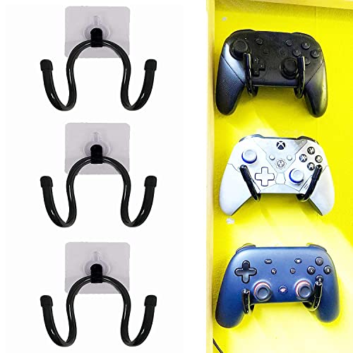 Pmsanzay 3 Pack Universal Self-Adhesive Game Controller Wall Mount Storage Organizer Stand Holder Hanger for Xbox One PS4 Switch Pro Controller,Headphone,Cables,etc - No Drilling, Stick on