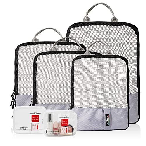 Compression Packing Cubes, 6 Pcs/Set Packing Organizers for Travel, Expandable Luggage Organizer with Toiletry Bag