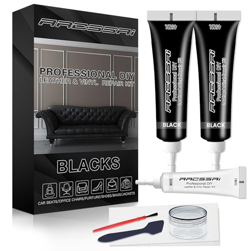 ARCSSAI Black Leather Repair Kit for Car Interior, Car Seats, Sofa, Jacket and Purse. Vinyl Repair Kit. Repair Tears & Burn Holes. Provide Color Matching Guide & Super Easy Instructions