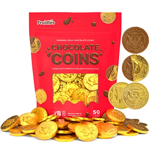 Milk Chocolate Coins, Gold Half Dollar Chocolate Coins, Made with Premium Belgian Chocolate, Nut-Free, Non-GMO, Kosher Dairy (50-Pack)