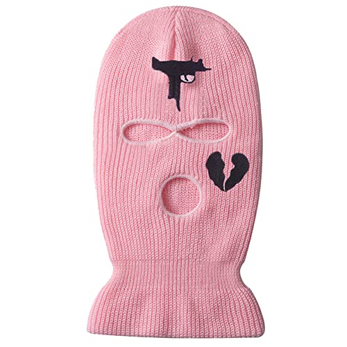 3 Hole Uzi Balaclava Knitted Full Face Cover Ski Mask Winter Windproof Neck Warmer Thermal Cycling for Men Women (Pink)