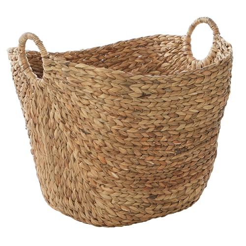 Deco 79 Seagrass Handmade Large Woven Storage Basket with Ring Handles, 20' x 18' x 19', Brown