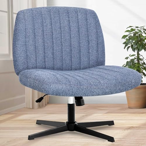 Orange Factory Cross Legged Office Desk Chair No Wheels Fabric Padded Modern Swivel Height Adjustable Wide Seat Computer Task Vanity Chair for Home Office Mid Back Accent Chair (Blue)