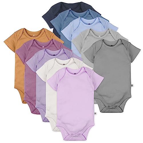 HonestBaby 10-Pack Short Sleeve Bodysuits One-Piece 100% Organic Cotton for Infant Baby Boys, Girls, Unisex, Prep School Rebel Girl, 3-6 Months