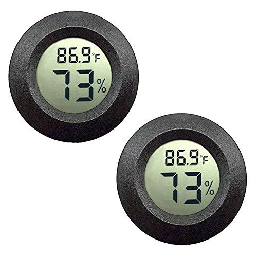 2 Pack Mini Digital Hygrometer Thermometer Gauge, Indoor Outdoor Temperature Humidity Meter for Greenhouse Humidors Incubators Reptile Terrarium Jars, Fahrenheit (℉) or Celsius(℃) (2)