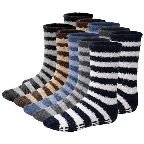 Debra Weitzner Mens Fuzzy Socks Grip Socks Microfiber Plush Sleeping Socks Soft Anti-Skid 5/5 Pairs