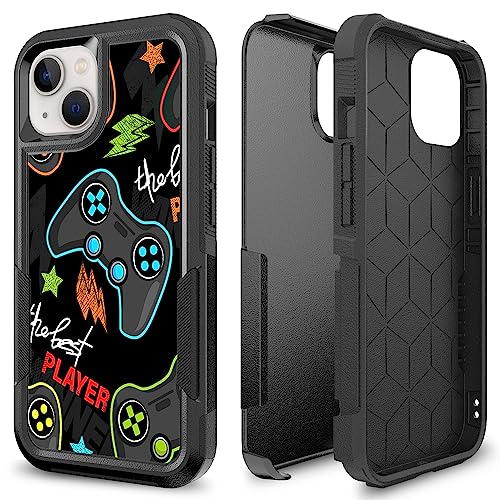 Candykisscase Case for iPhone 13, Gaming Controller Video Game Player Pattern Shock-Absorption Hard PC and Inner Silicone Hybrid Dual Layer Armor Defender Case for iPhone 13 (6.1 inch)