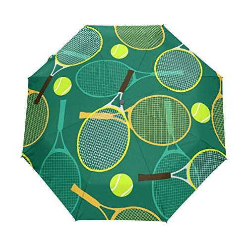 WOOR Tennis Rackets And Balls Windproof Travel Umbrellas Auto Open Close 3 Folding Strong Durable Compact Rain Umbrella UV Protection Portable Lightweight Easy Carrying