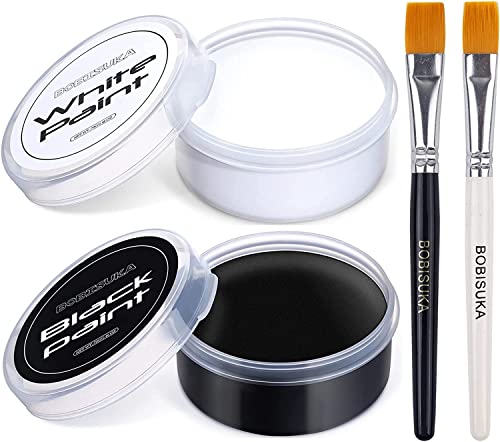 BOBISUKA Blank in the Dark Black + White Oil Face Body Paint Set, Large Capacity Professional Paint Palette Kit with Brushes for Art Theater Halloween Party Cosplay Clown Sfx Makeup for Adults