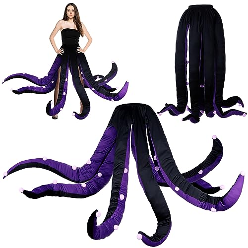 Funtery Women Octopus Costume Black Purple Octopus Dress Long Tentacles Witch Halloween Costume for Adult Halloween (47.2 Inch)