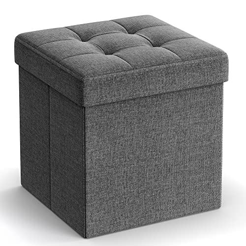 SONGMICS 11.8 Inches Small Folding Storage Ottoman Cube, Storage Footrest, Foot Rest Stool, for Living Room, Bedroom, Dorm, Dark Gray ULSF028G01