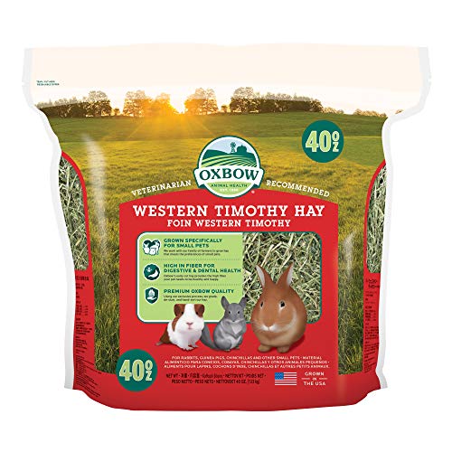 Oxbow Animal Health Western Timothy Hay- Veterinarian Recommended- Hay for Rabbits, Chinchillas, Guinea Pigs & Other Small Pets- Grown in the USA- Premium Quality Natural Hay- Fiber Rich- 40 Oz