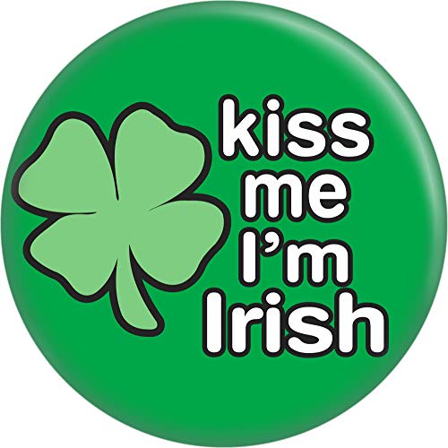 Kiss Me I'm Irish - White on Green with 4 Leaf Clover - 1.25' Round Button