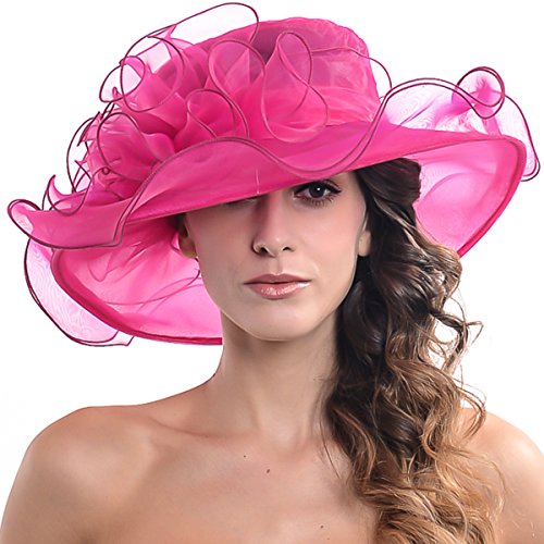 Kentucky Derby Church Dress Hat for Women Rose Fascinator Bridal Tea Party Wedding Hat Wide Brim