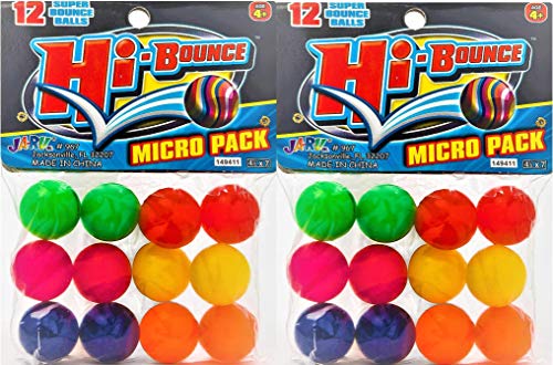 JA-RU Super Hi Bounce Balls (2 Packs of 12 Balls) Small Toys Party Favors for Kids Racketball. Premium Giveaways Gift & Prize Toy Bouncy Balls for Kids Ball Gift Set 967-2s