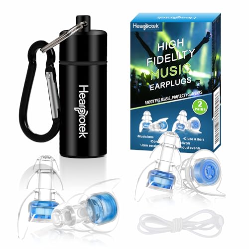 Hearprotek High Fidelity Concert Ear Plugs, Noise Reduction Music Earplugs, Hearing Protection for Musicians, Festival, DJ’s, Nightclub, Concerts, Drummers and Other Loud Events