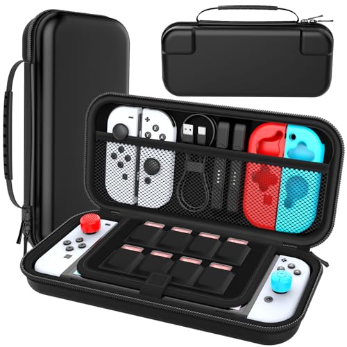 HEYSTOP Switch OLED Case Compatible with Nintendo Switch, Nintendo Switch/Switch OLED Carry Case with More Space, Protective Case for Nintendo Switch/Switch OLED Accessories, Black, black, Unisex