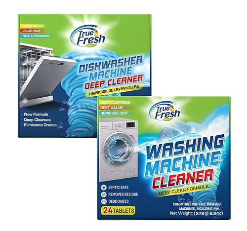 True Fresh Washing Machine Cleaner Tablets, Washer Tablets compatible with Laundry Front loader -Top load - HE, Dishwasher Cleaner and Deodorizer, Dishwasher Cleaner Tablets - 48 pcs Bundle