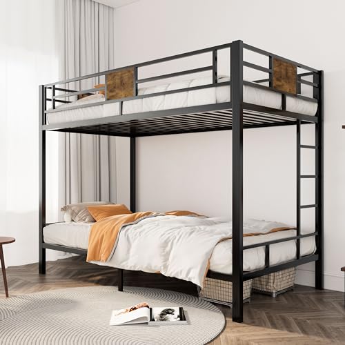 SHA CERLIN Bunk Bed Twin Over Twin Size with Ladder and Full-Length Guardrail, Metal, Storage Space, No Box Spring Needed, Noise Free, Black