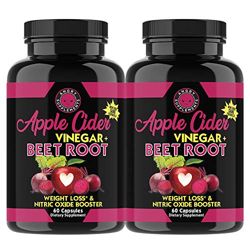 Angry Supplements Apple Cider Vinegar + Beet Root Capsules, Detox Pills, Nitric Oxide + Energy Booster (2-Bottles)