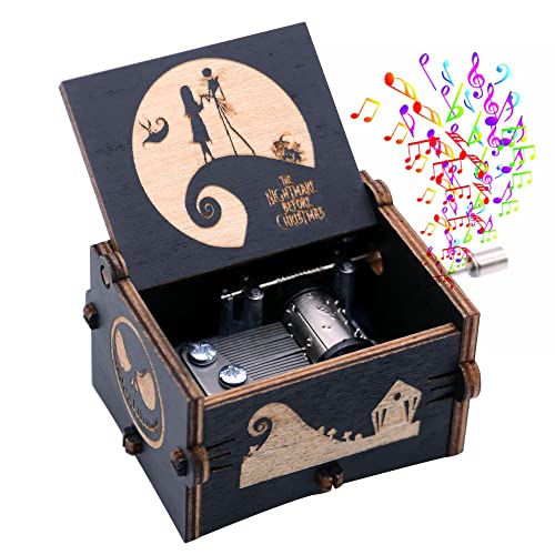 CORACIK Music Box Nightmare Laser Engraved Wooden Hand-cranked Musical Box for Halloween Christmas - Plays This is Halloween