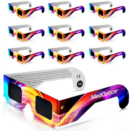 MedOptics Solar Eclipse Glasses Approved 2024 - AAS, ISO & CE Certified for All Ages - Lab Tested - Includes Eclipse Path Map (10)