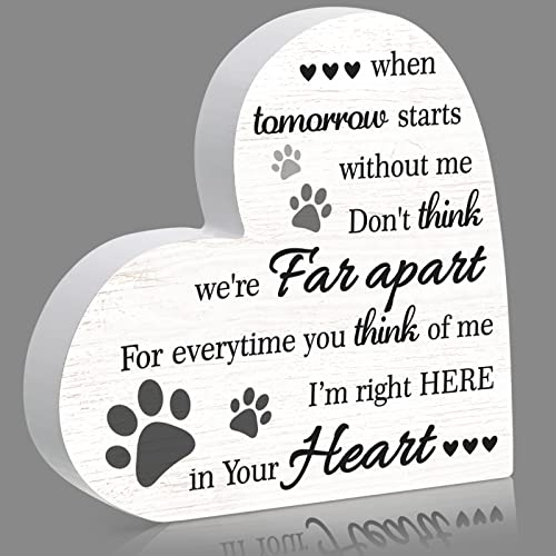 Maitys Pet Memorial Gifts Bereavement Remembrance Gifts for Loss of Dog Cat Sympathy Condolence Gifts Heart Shaped Wood Sign When Tomorrow Starts Without Me Wooden Plaque for Table Desk Decor(White)