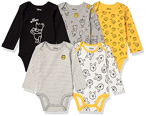 Amazon Essentials Disney | Marvel | Star Wars Unisex Babies' Long-Sleeve Bodysuits, Pack of 5, Winnie The Pooh Oh Bother, 3-6 Months