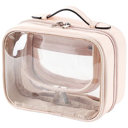 Veki TSA Approved Toiletry Bag Transparent Makeup bag Double Travel Cosmetic bags Case Waterproof Toiletries Bag Large Capacity Open Storage bag Organizer for Women and Girls (Small Pink)