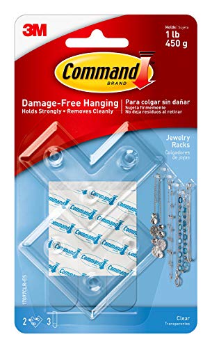 Command Clear Jewelry Rack, Holds up to 1 lb, 2 Jewelry Racks with 3 Medium Command Strips, Damage Free Hanging on Walls, Doors, Cabinets, and Cloest for Jewelry and Accessories